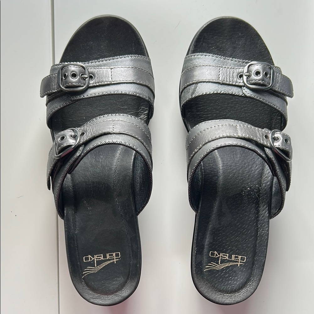 Dansko Silver & Black Sandals with Double Strap Design